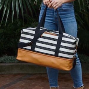 Lot of 3 Bags Striped Black and White Duffle/Tote Bags with Tan Accents